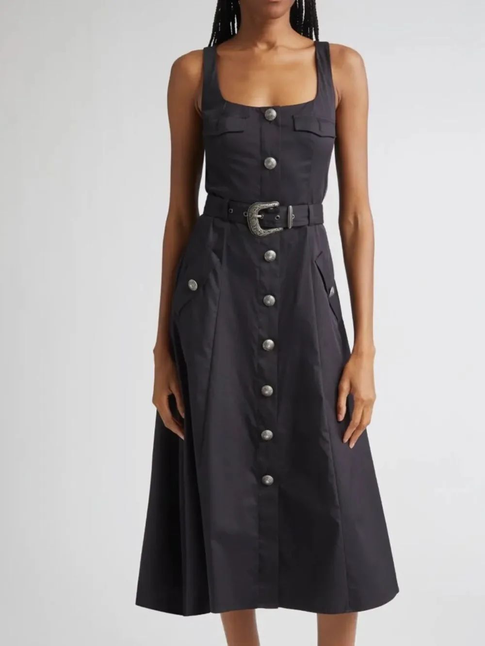 NEW L'AGENCE tazia midi dress in black